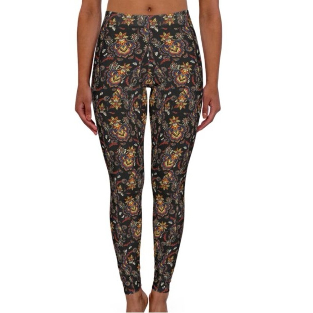 LuLaRoe Paisley Floral Leggings OS Buttery Soft Blue Yellow Boho